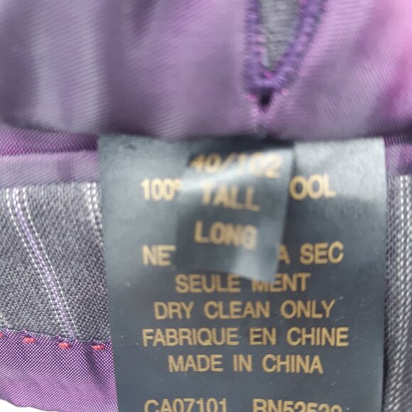 Perry Ellis 2 Piece Suit SZ 40T x 34 Grey w/Mauve & Grey Pinstripes 100% Wool - Picture 5 of 16